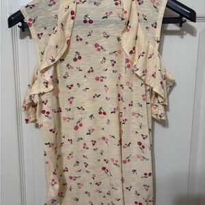 Juicy Couture Cherry Print Short Sleeve Top - Cream and Pink